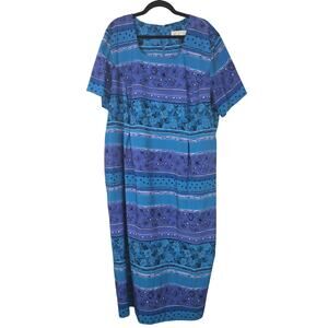 VTG Kathie Lee Woman Dress Womens 22W Blue Purple Floral Stripe Maxi Plus Size
